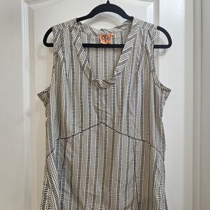 Tory Burch Black and Cream Sleeveless Printed Blouse